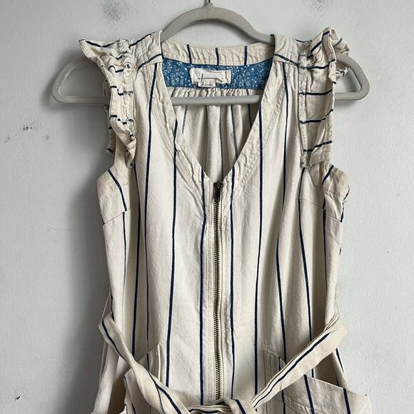 Anthropologie Hedda railroad striped ruffle zip up cropped jumpsuit sz 4 - Picture 2 of 9